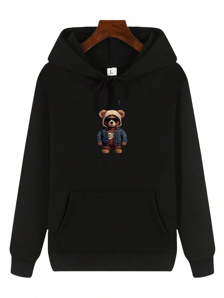 sweat-shirt à capuche et confortable, polyvalent et décontracté, tissu doux, confortable et durable. - Noir - Voir 1