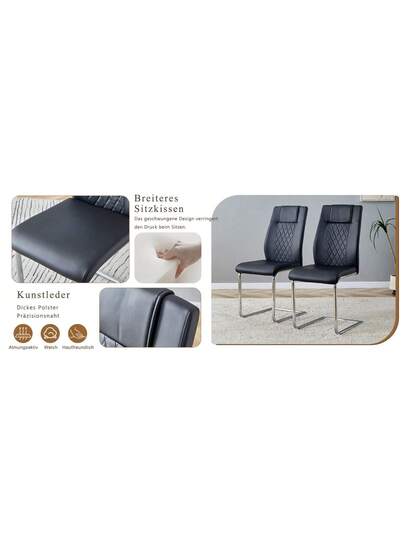 Zwart PU Dining Stoel In Nordic (Four Chairs Inside Box) Mesh Stitching Shiny Zilver Metal Legs Non Slip Feet, Versatility. view 8
