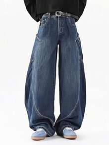 Light Blue Jacquard Streetwear Jeans For Men & Women - Straight Flared Pants With Elastic Waistband, Machine Washable, All-Season Comfort, Regular Fit High-Street Style, Unisex Fashion | Cool Tone Fashion | Durable Fabric - Màu xanh lam - Xem 5