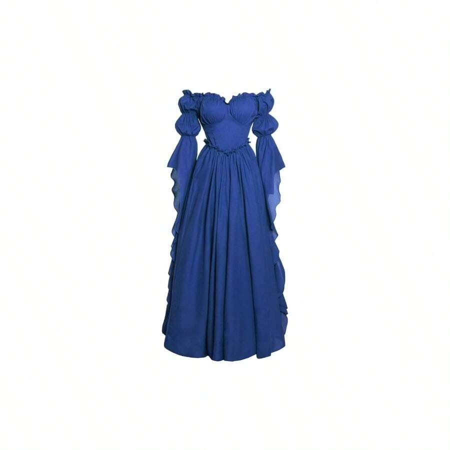 Vestido de disfraz medieval y renacentista, vestidos de época victoriana y regencia para mujeres - Pequeño-Mediano + Azul Real - Ver 1