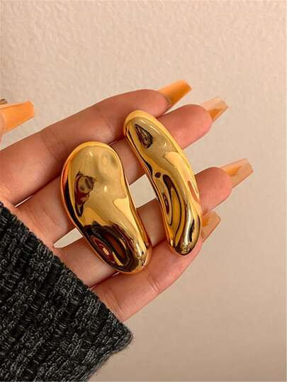 1 Pair Vintage Geometric Asymmetrical Twisted Wave Asymmetric Earrings For Women, European & American Style For Party, Banquet, Travel, Holiday, Jewelry Gift
