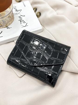 Black Crocodile Embossed Faux Leather Wallet Trifold Card Holder With Multiple Slots & Cash Compartment Stylish Envelope Design Purse For Daily Use For Women Money Wallet Mini Wallet Purse Wallet Small Wallet Cute Wallet Card Wallet Coin Wallet Gifts Stocking Stuffers Accessories