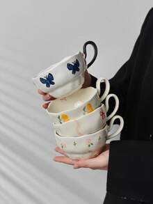 Vintage Creative Hand-Painted Butterfly & Floral Coffee Cup & Saucer Set, Home Decor Tea/Coffee Drinking Cup Gift For Friends, Housewarming