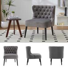 Chair, Single, Velvet Upholstery With Button Strip And Rivet Trim, Modern Design Without Arms, Solid Wood Legs For Living Room And Bedroom, Grey - Xám - Xem 1