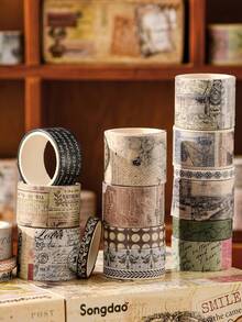 20卷复古和纸胶带套装，文学复古植物花卉烫金纸质自粘遮蔽胶带，装饰贴纸，适用于日记本、相册、DIY工艺品、礼品包装