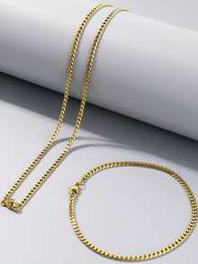 2件套街头嘻哈风格不锈钢项链和手链套装，朋克时尚男士配饰，经久耐用，不易褪色，完美搭配各种时尚服饰。 - 銀色項鍊+手鍊 - 查看 10