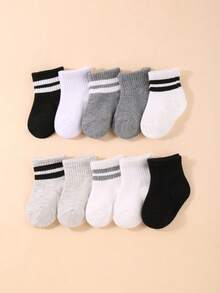 10双装男女宝宝通用新生儿袜，休闲简约设计，适合秋冬季节，0-3岁男孩女孩均可穿着，是感恩节/圣诞节的理想礼物。 - 彩色 - 查看 4