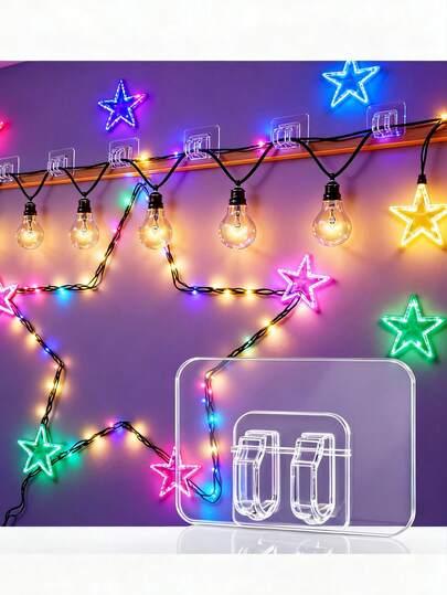50pcs 2.3-Inch Outdoor Transparent Plastic Hooks, Transparent Type, Wall-Mounted, Easy To Install, Suitable For String Lights And Line Lights, Wire Display Hooks, Polished Surface, Halloween, Mother's Day, Christmas And New Year's Day Garden String Light Installation
