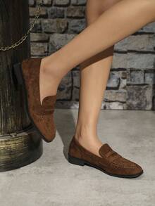 Women's Thick Sole Loafers, New Chinese Style Office Shoes, Autumn/Winter - Brown - View 16