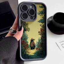 Cubierta de telefono con borde protector gris con estampado de oso en bosque con flores rojas y sombrero para uso diario y viajes - Blanco - Ver 3