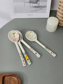 Vintage Floral Ceramic Spoon, Household Soup Spoon, Japanese Style Dessert Spoon, High-Quality Rice Spoon, Personal Long Handle Spoon