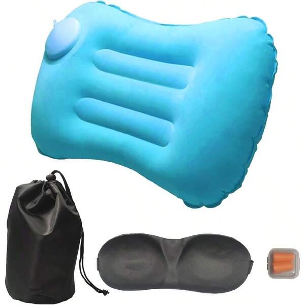 Pressing Inflatable Pillow Backrest Waist Support Essential For Outdoor Travel Taking An Airplane Car Nap Pillow Portable And Easy To Store In Stock Sky Blue