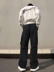 2pcs Casual Cargo Pants For Teenage Boys, With Large Pockets, Suitable For Spring And Autumn - Navy Blue - View 2