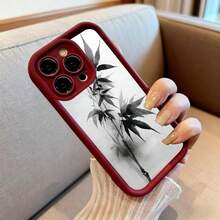 Cubierta de teléfono con borde negro diseño de bambú en blanco y negro para iPhone 14 Pro Max estilo minimalista elegante para uso diario y oficina - Blanco - Ver 6