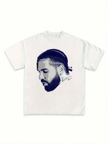 Drake Rapper Graphic White Cotton-Shirt - Unisex Hop Style Crew Neck Short Sleeve, Loose Fit Casual Sports Tee Men & Women, All-Season Comfort, Hop Shirt, Streetwear Fashion, Urban Fashion, Soft Material, Streetwear Lovers - 黑色 - 查看 7