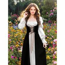 Womens Renaissance Dress, Halloween Medieval Victorian Costume Lace Bubble Sleeve Fairy Maxi Dresses - 黑色+大號 - 查看 4