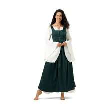 Women's Peasant Overdress With Adjustable Laces Pockets, Renaissance Corset Dress Halloween, Medieval Festival - Xanh đậm + Lớn - Xem 7