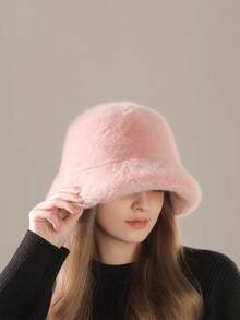 Classic Autumn/Winter New Solid Color Faux Sherpa Fluffy Hat, Women's Cute Bear Ear Cartoon Outdoor Stylish Warm Thick Baseball Cap, Casual, Party, Street, Polyester Embroidery Decor, Suitable For All Seasons