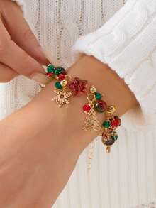 1pc Elegant Christmas Jewelry Bracelet, Creative Versatile Christmas Tree, Santa Claus, Snowflake Pendant Charm Bracelet For Women