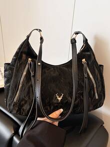 Lady's Fashion New Solid Color PU Shoulder Bag, Multi-Pocket Zipper With Knot Hardware, Luxury Accessory, Suitable For Daily, Leisure, Commuting, Gift