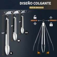 U Chef Juego de 3 Pinzas de Cocina, Pinzas para Asador de Acero Inoxidable, Resistentes a 600 °C, con Bloqueo Metálico, Utensilios de Cocina para Ensaladas (18, 23 y 30 cm)(default) - Tipo 1 - Ver 4