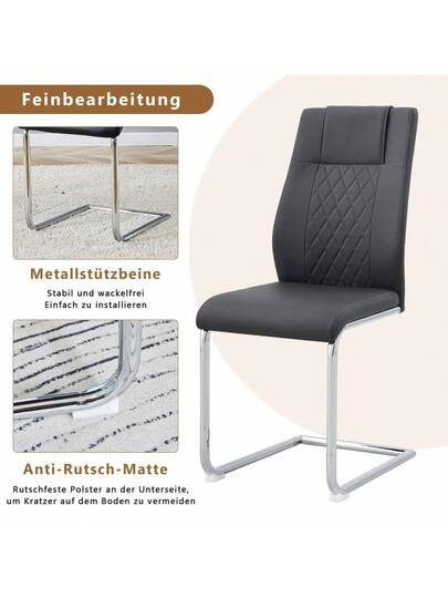 Zwart PU Dining Stoel In Nordic (Four Chairs Inside Box) Mesh Stitching Shiny Zilver Metal Legs Non Slip Feet, Versatility. view 5