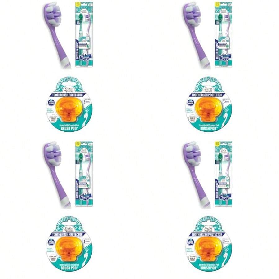 GuruNanda Butter On Gums Toothbrushes 2 Ct Ultra Soft + Brush Pods (1 Pack) Toothbrush Head Covers With Natural Essential Oil Vapors - như hình ảnh - Xem 1