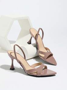 女士高跟鞋，适合春夏夜店、派对、舞会、户外活动等场合，时尚高端，酒杯鞋跟，尖头，亮面，交叉绑带，高品质柔光镜面材质，性感优雅，踝带设计，舒适百搭，适合各种正式场合，裸粉色，百搭正式凉鞋，魅力高跟鞋 - 裸粉色 - 查看 5