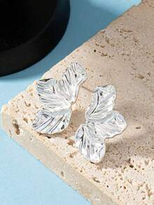 1pair Fashionable Matte Flower Element Stud Earrings, Suitable For Travel, Beach, Party, Outdoor Activities Valentines,Mom,Mother,Mother's Day,Gift - Silver - View 6