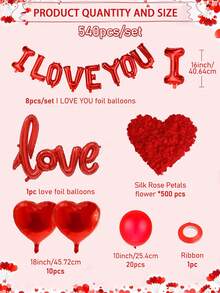 520 piezas Juego de Bandera I LOVE YOU & Globo de Lámina con Forma de Corazón, 500 piezas Pétalos de Tela No Tejida Roja + Globo de Lámina de Amor, Perfecto para Confesión del Día de San Valentín, Decoración de Propuesta Romántica, Decoración de Cumpleaños, Celebración de Aniversario, Decoración de Habitación de Hotel - Multicolor - Ver 11
