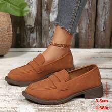 秋冬新款女士乐福鞋，复古学院风小皮鞋，棕色鞋，浅口学生鞋，一脚蹬女鞋，女士平底鞋，四季休闲通勤鞋 - 棕色 - 查看 3