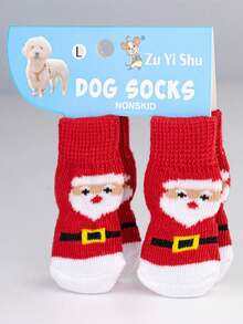 4件套圣诞袜驯鹿雪人圣诞老人袜子耐磨防滑脚套圣诞狗狗袜子可爱狗狗脚套泰迪防脏小型犬猫用品圣诞用品