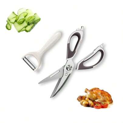 1pc Grey Kitchen Scissors Set (With Scissors Sheath) - Includes Peeler, Stainless Steel Poultry Shears, Essential Kitchen Tools For Meat, Seafood, Vegetables