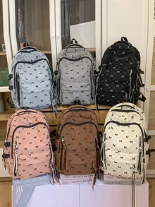 New Fashion Bow Print Large Capacity Backpack, Suitable For Students, Multi-Functional Casual Commuter Backpack, Women Backpack - Multicolor - View 9