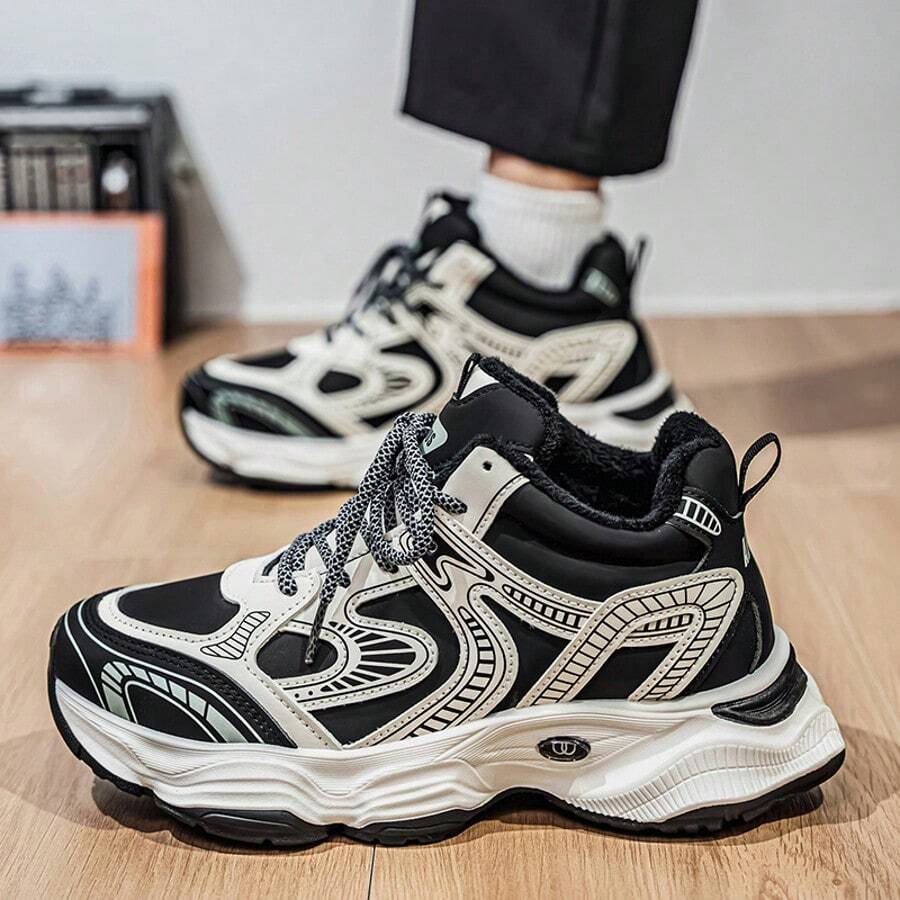 Thermal-Lined Men's Casual Sneakers - Black - View 1