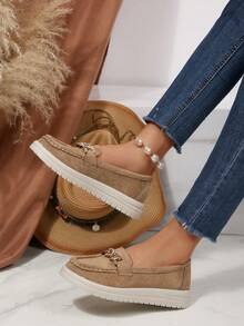 Women's Autumn New Suede Lace-Up Fashion Shoes, Slip-On Comfortable Versatile Casual Sneakers - Khaki - View 2