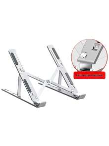 1pc Foldable & Adjustable Laptop Stand, Cooling Pad Desk Mount Holder For Notebook, Tablet, Compatible With All Laptop Models, Plastic Material, 10-Level Angle Adjustment