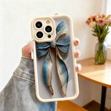 Carcasa de telefono con borde protector color gris oscuro con estampado de lazo de tela azul y beige para iPhone 14 Pro Max estilo elegante y artesanal ideal para uso diario y ocasiones especiales - Blanco - Ver 7
