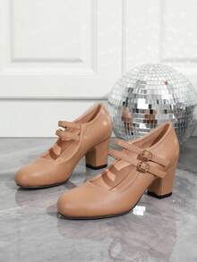 Autumn/Winter Wedding Casual Fashion High Heel Mary Jane T-Strap Shoes, Thick Heel Formal Dress Shoes, Suede Commute/Work Shoes, Khaki/Brown Outdoor Women's Shoes (Please Check Foot Length, Palm Circumference Parameters Before Purchasing) - Màu Khaki - Xem 6