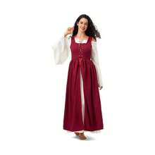 Women's Peasant Overdress With Adjustable Laces Pockets, Renaissance Corset Dress Halloween, Medieval Festival - 葡萄酒+大杯 - 查看 6