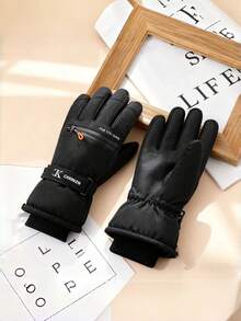 Găng tay đạp xe thể thao ngoài trời dành cho người lớn, Găng tay lái xe chống gió màu đen ấm áp, Găng tay thể thao ngón tay đầy đủ bền chống trượt thích hợp cho đạp xe/đi bộ đường dài ngoài trời mùa đông, Găng tay màu đen dành cho người lớn - Găng tay trượt tuyết cách nhiệt - Xem 2