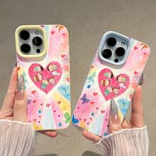 Funda para teléfono con diseño de corazón de Shinchan, compatible con teléfonos ,  17,  16 Pro Max,  15 Pro Max,  13 y  12. Fabricada en TPU para una protección eficaz contra golpes y caídas. Ideal para niños, amigos y cualquier persona que adore los diseños coloridos y la dulzura. - Amarillo - Ver 3