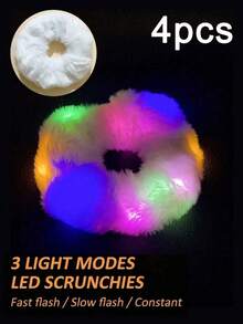 4个装LED发光毛绒发圈，柔软舒适，白色，3种模式：常亮、快闪、慢闪。点击即可切换灯光效果。适合夜间活动、日常佩戴、圣诞装饰、圣诞礼物、女孩礼物、个性化礼物、情人节、复活节、新年、圣诞袜礼物、新年快乐（颜色随机） - 毛絨髮圈 - 查看 9