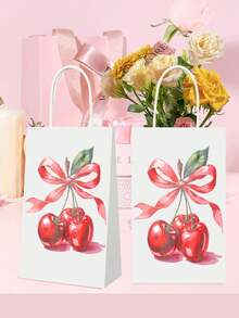 12/24 Peças Sacolas de Presente de Papel com Estampa de Cereja Branca, Adequadas para Aniversário de Mulheres, Lembrancinhas de Festa do Dia dos Namorados, Sacos de Doces, com Alças, Também Adequadas para Noivado, Ano Novo, Suprimentos de Festa do Dia dos Namorados. Tamanho: 8.3 X 5.9 X 3.1 Polegadas (Branco, Estampa de Cereja)