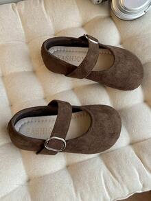 Spring And Autumn New Girls' Closed-Toe Flats With Metal Buckle Decoration, Round-Toe Flat Mary Jane Shoes, Daily Casual Comfortable Versatile Shoes. - Brown - View 1