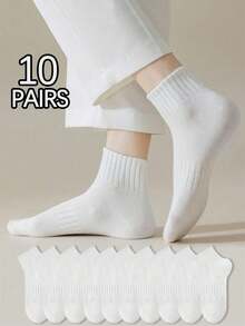 10 đôi tất thể thao cổ ngắn họa tiết unisex, thích hợp cho các cặp đôi, quà tặng cho mùa xuân, hè, thu. - trắng - Xem 4