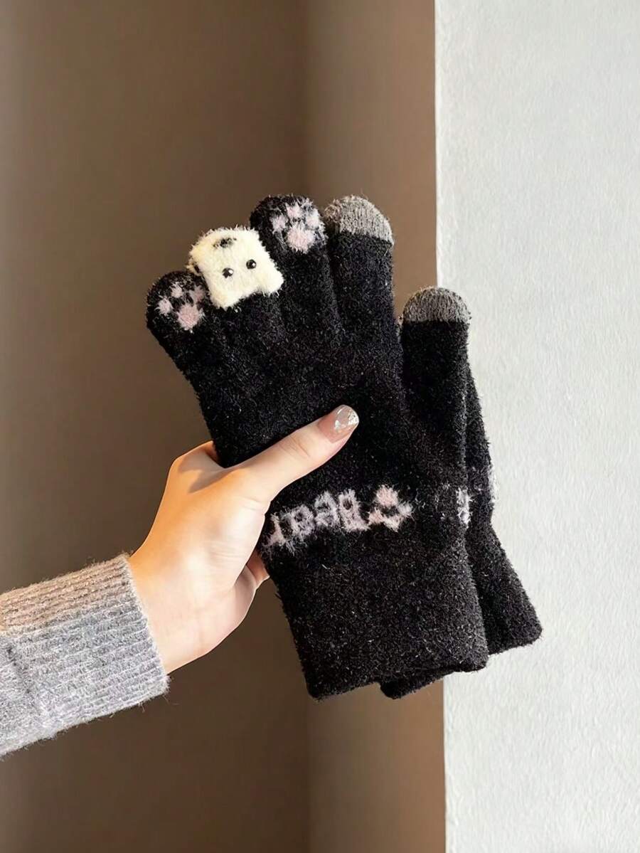 Knitted Knitted Gloves, Winter Cycling Warm Windproof Five-Finger Touchscreen Gloves, Thick Thermal Lined Writing Gloves For Students - Five Fingers - View 1