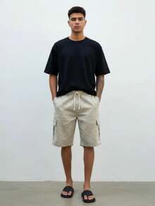 Ondway Kit Of 3 Beige/Gray Men's Cargo Shorts, Wide Leg, Skate Shorts, Side Pockets, Dressy, Spring/Summer, Going Out, Twill, Streetwear - 米色/冰灰色/灰色 - 查看 5