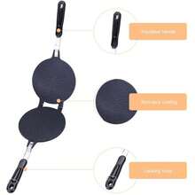 Dubbelsidig non-stick smörgåsgrill och våffeljärn för spishäll, multifunktionell handhållen vändbar stekform, belgiskt våffeljärn, hjärtformad blom-panini-press, pannkakskräpmaskin för frukost hemma - Rund våffla - Visa 11