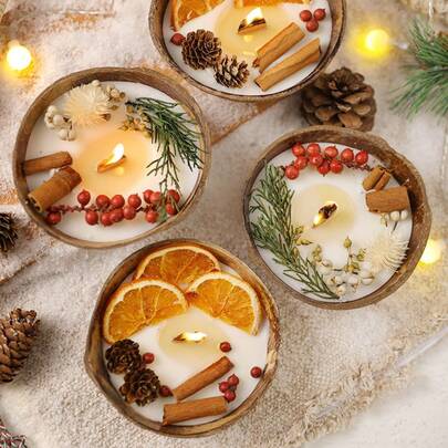 椰子碗香氛蜡烛，家居/卧室氛围蜡烛，适合派对、婚礼、情侣、房间装饰、生日或毕业礼物